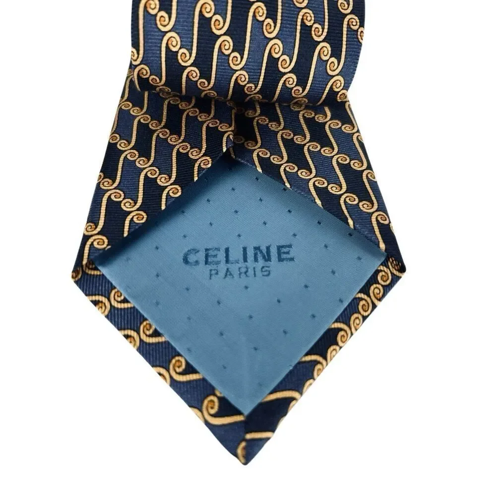 Celine Paris Silk Navy and Gold Patterned Tie